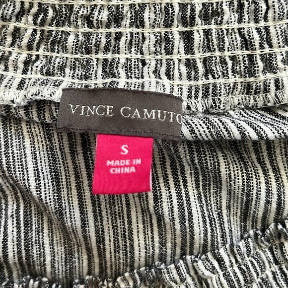 Vince Camuto Off the Shoulder Gray White Striped Dress, Size Small, Linen Blend - Picture 13 of 16